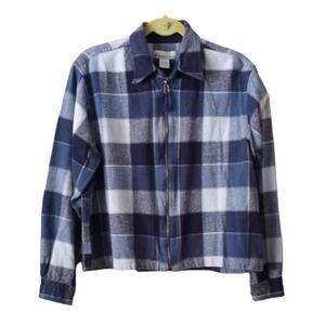 dressbarn Jacket Medium Blue Multi Cotton Buffalo Check Print Unlined Full Zip